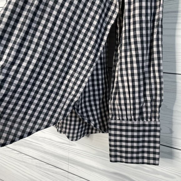 Loft Gray Cream Gingham Plaid Keyhole Long Slv Light Flannel Blouse Top Medium - Picture 4 of 7